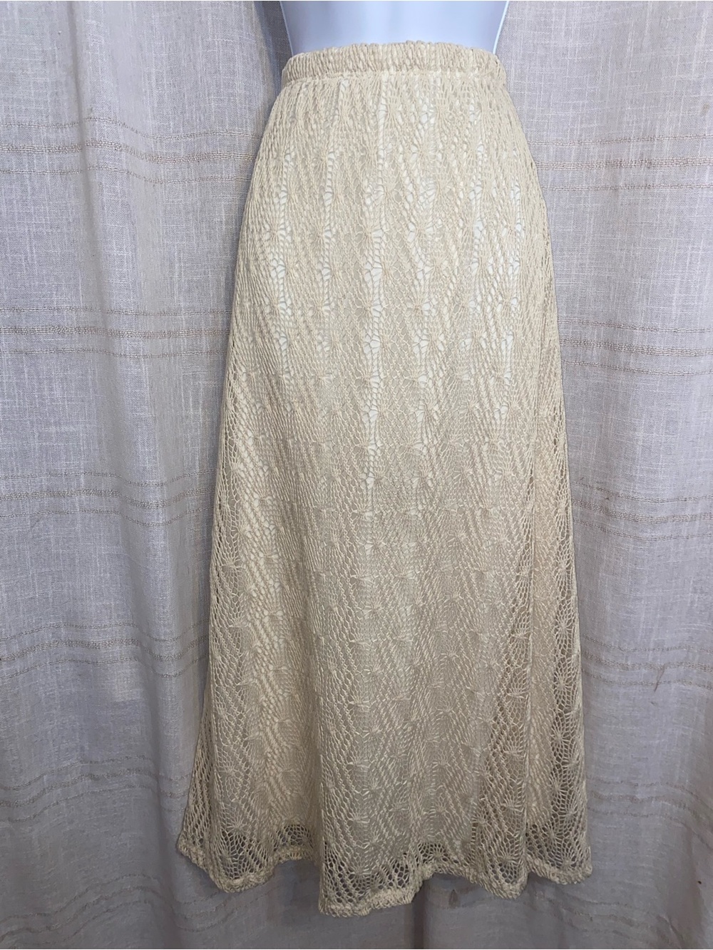 Vintage Y2K Cal Style USA Cream Crochet Lace Lined Maxi Skirt Large L